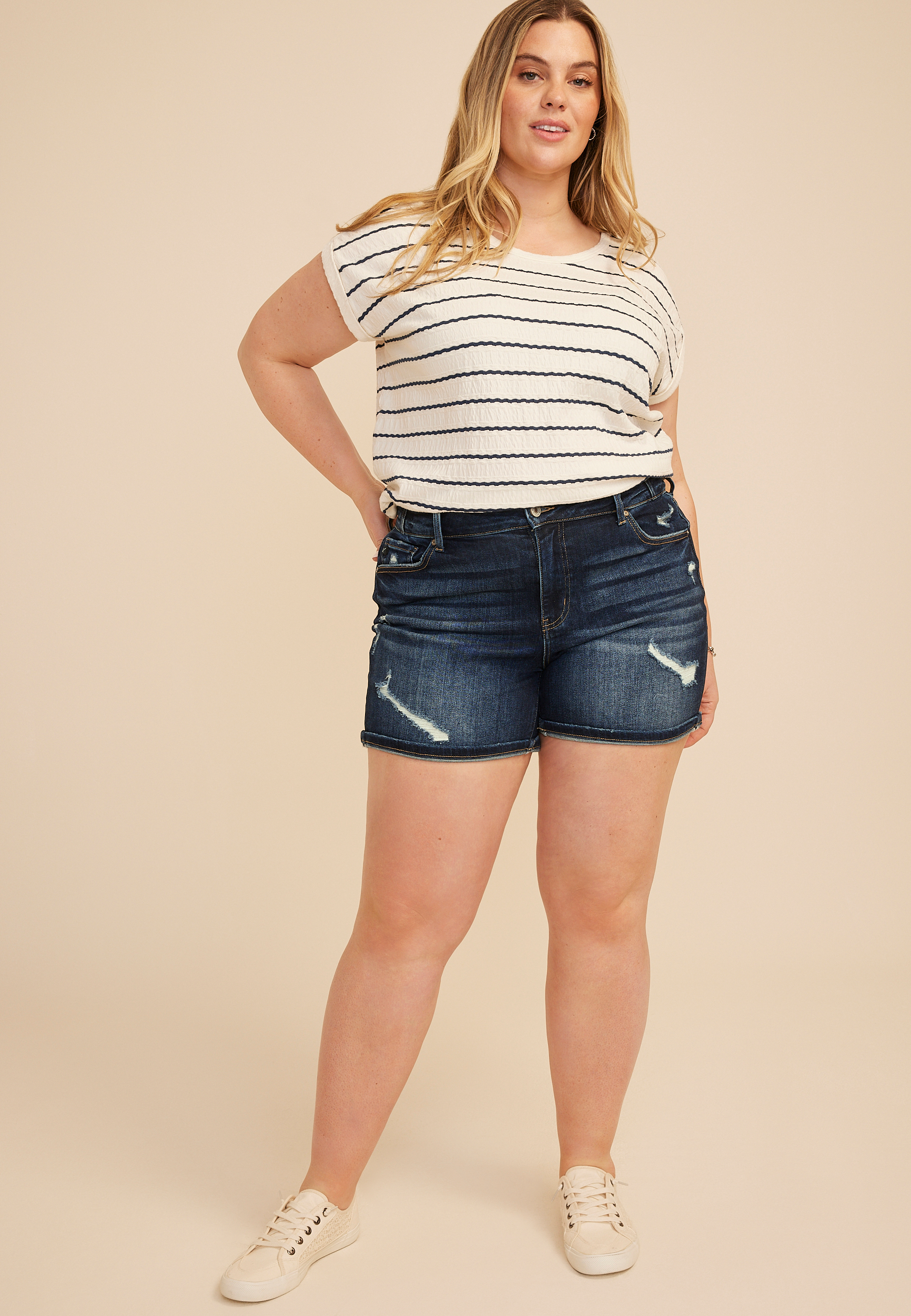 Plus Size KanCan&trade; High Rise Dark Destructed 5in Short, C258, large