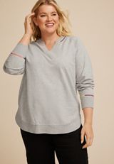 Plus Size Sunhaven Embroidered Notch Neck Sweatshirt, C3348, small