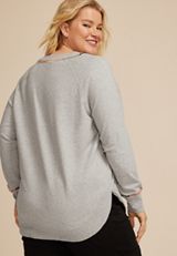 Plus Size Sunhaven Embroidered Notch Neck Sweatshirt, C3348, small