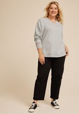 Plus Size Sunhaven Embroidered Notch Neck Sweatshirt, C3348, small