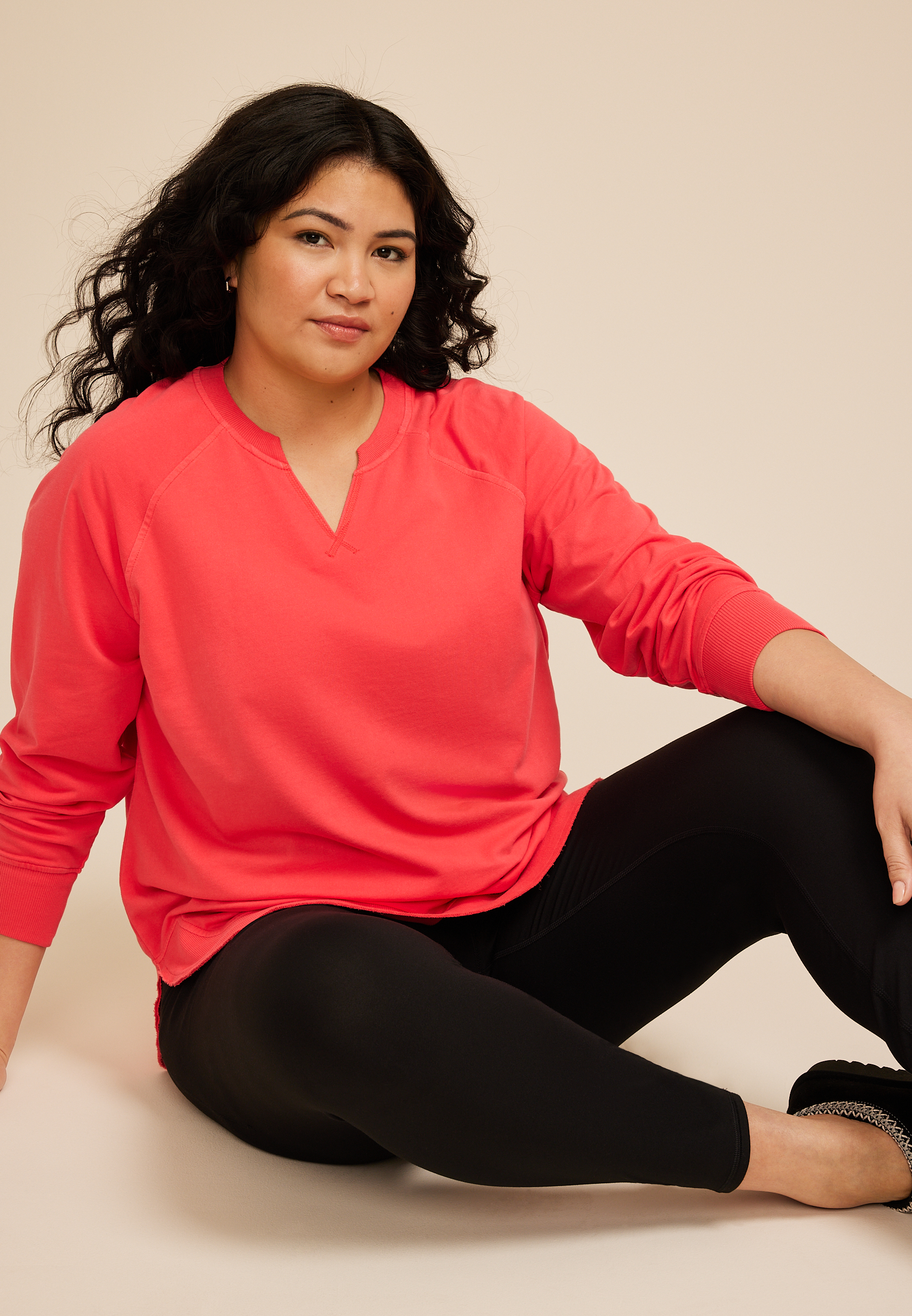 Plus Size Sunhaven Notch Neck Sweatshirt, C1327, large