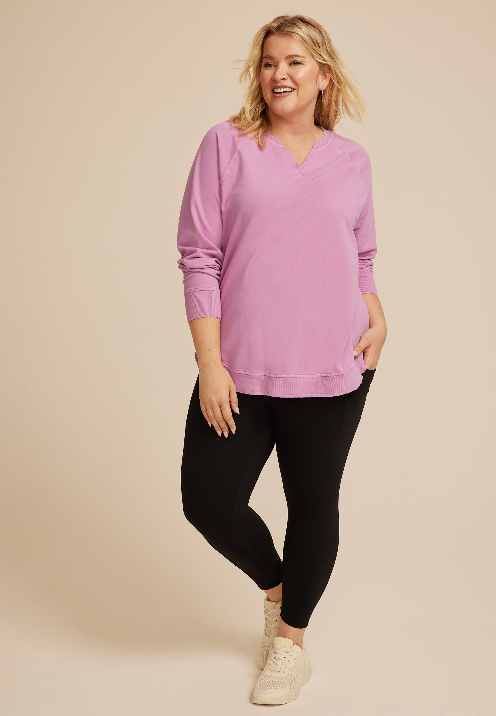 Plus Size Sunhaven Notch Neck Sweatshirt
