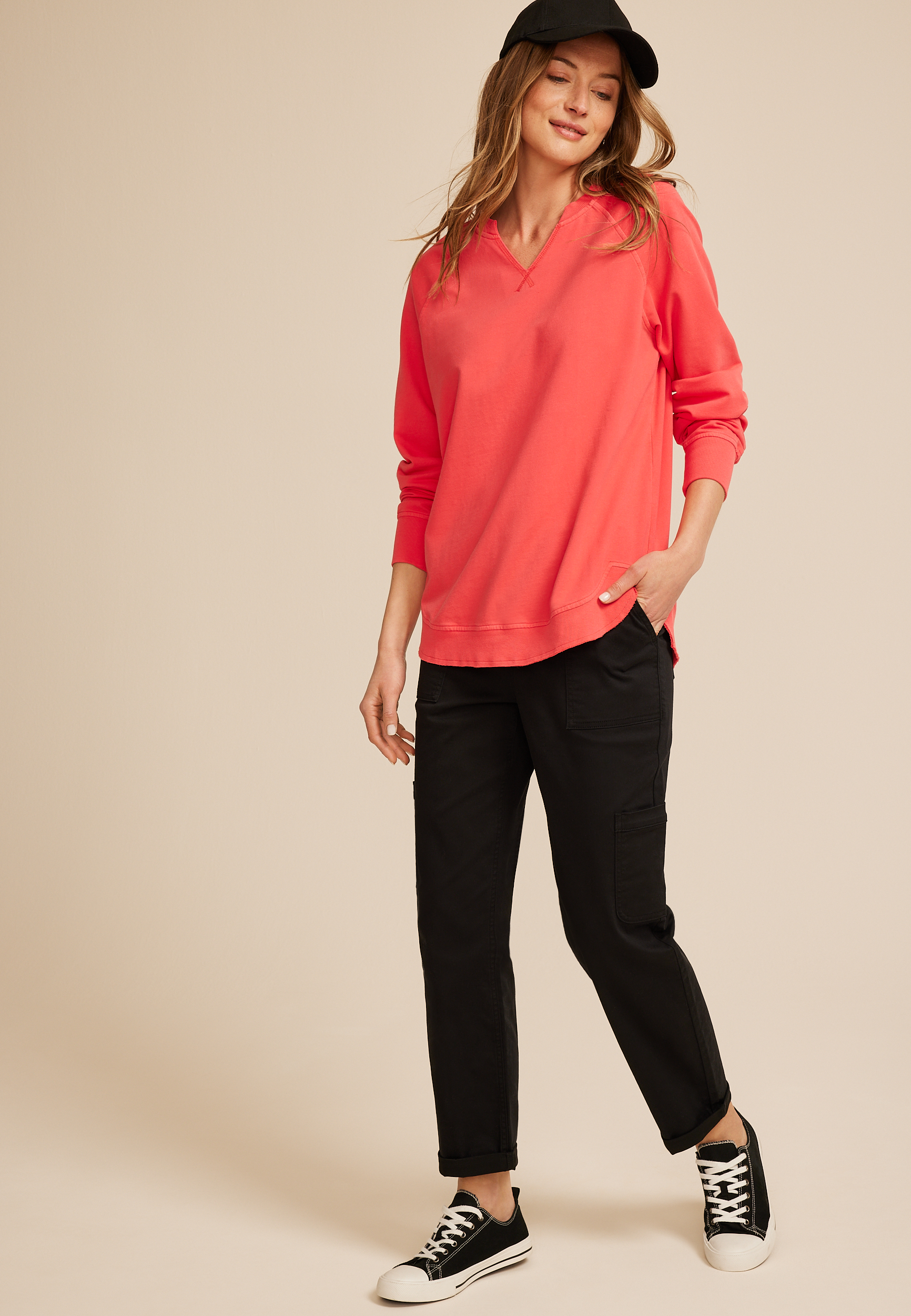 Sunhaven Floral Embroidered Notch Neck Sweatshirt
