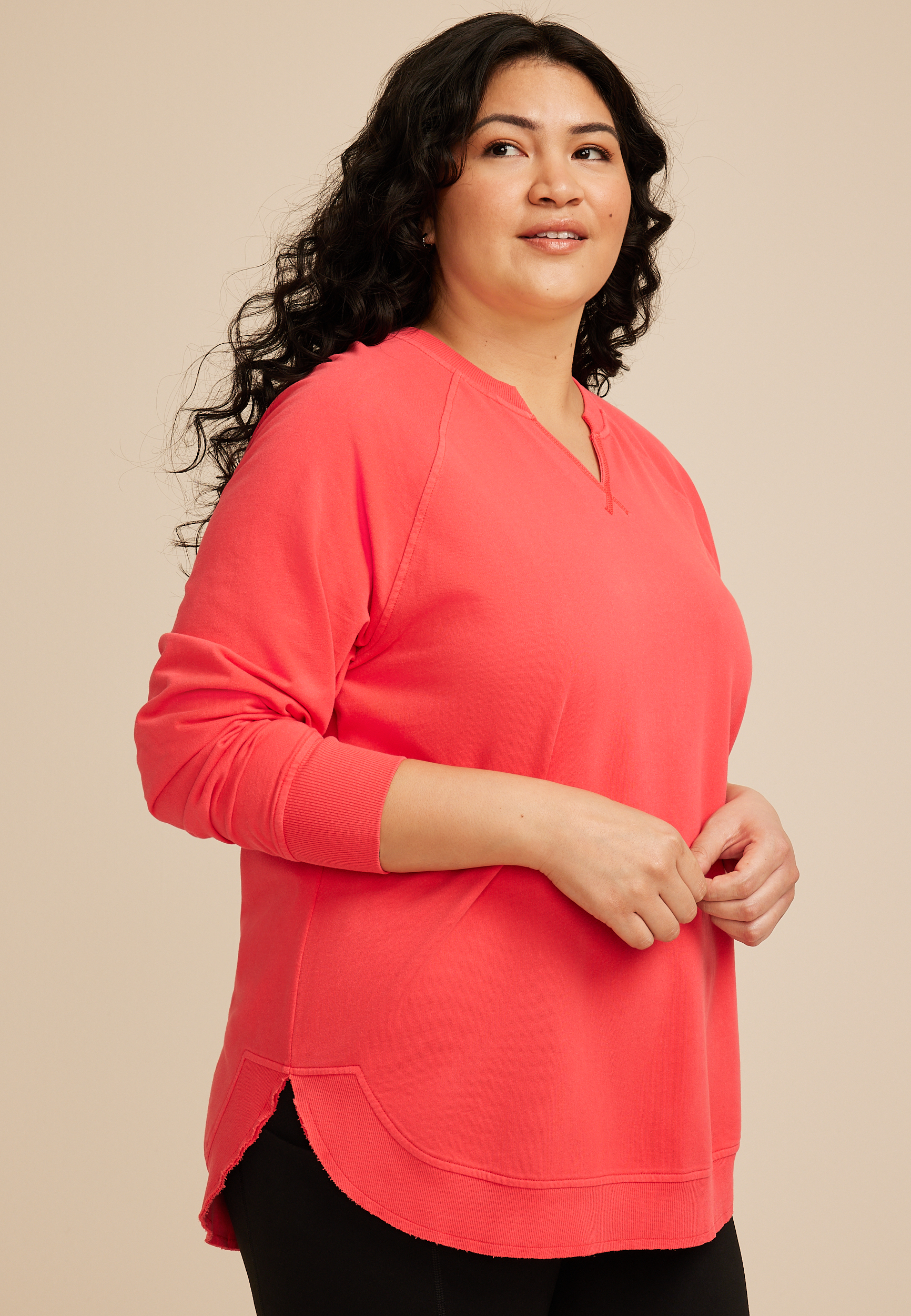 Plus Size Sunhaven Notch Neck Sweatshirt