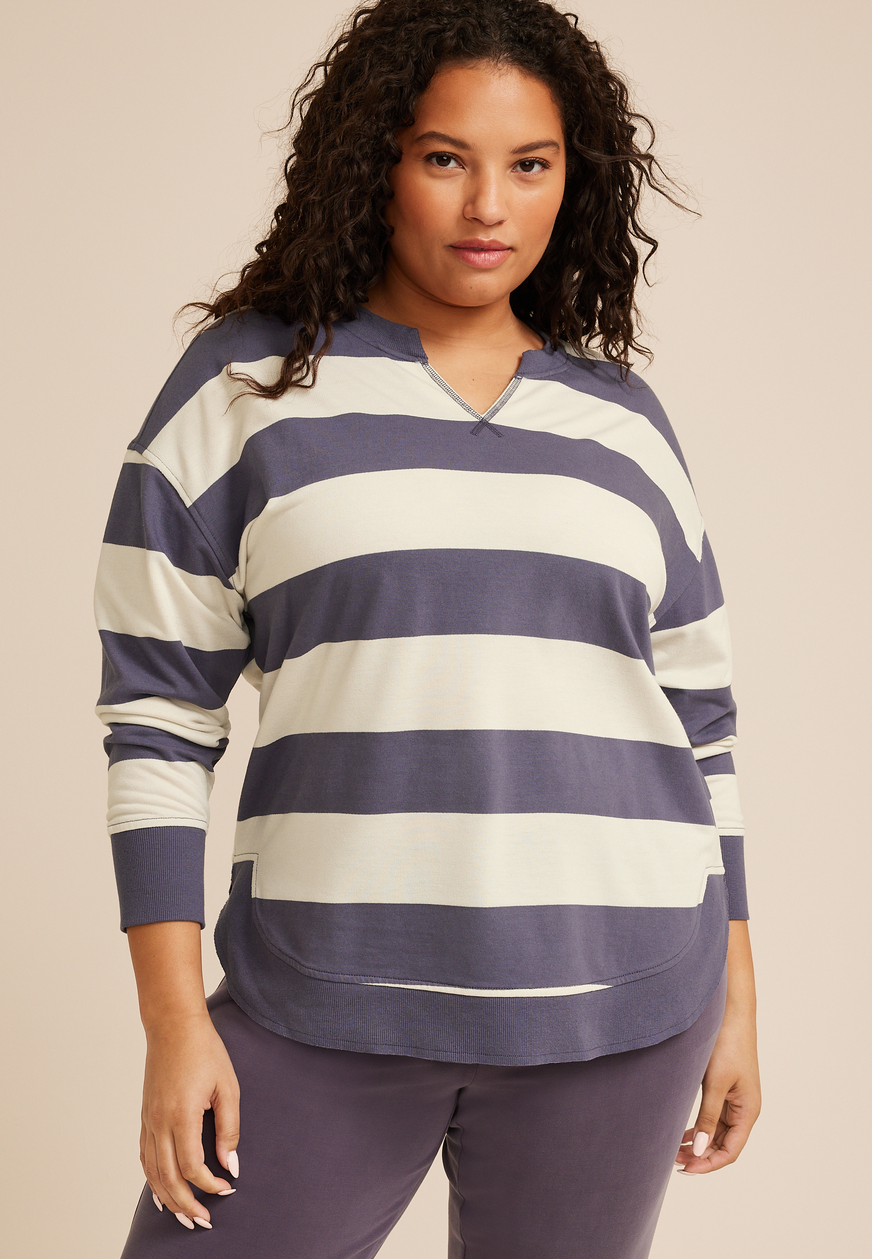 Plus Size Sunhaven Notch Neck Sweatshirt