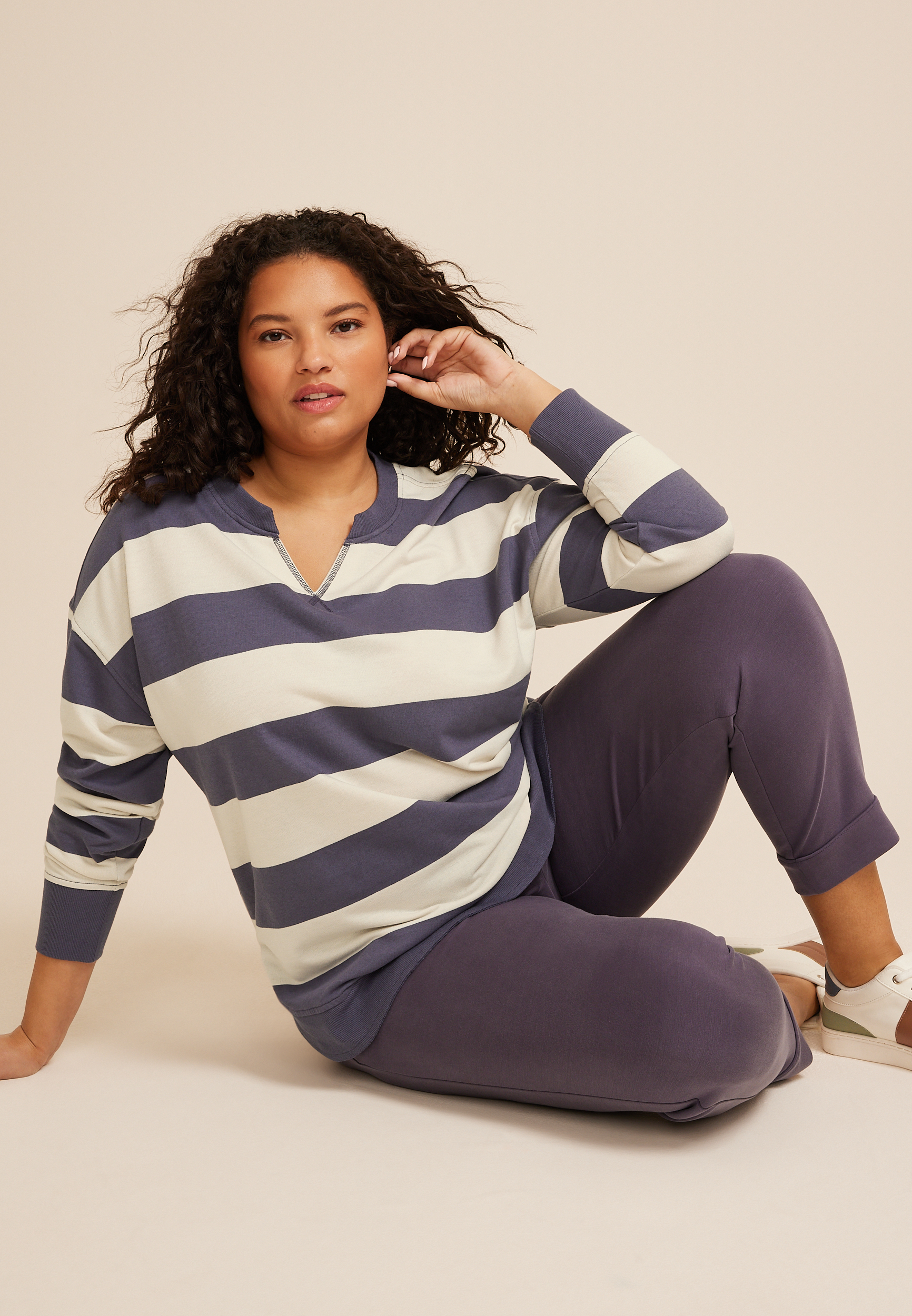 Plus Size Sunhaven Notch Neck Sweatshirt, C1769, large