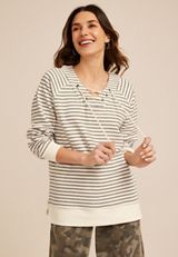 Stripe Lace Up Tunic Sweatshirt, C2821, small