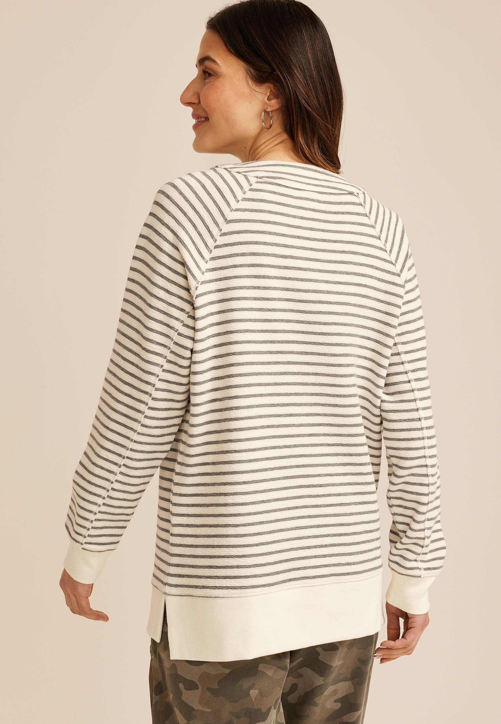 Stripe Lace Up Tunic Sweatshirt, C2821, large