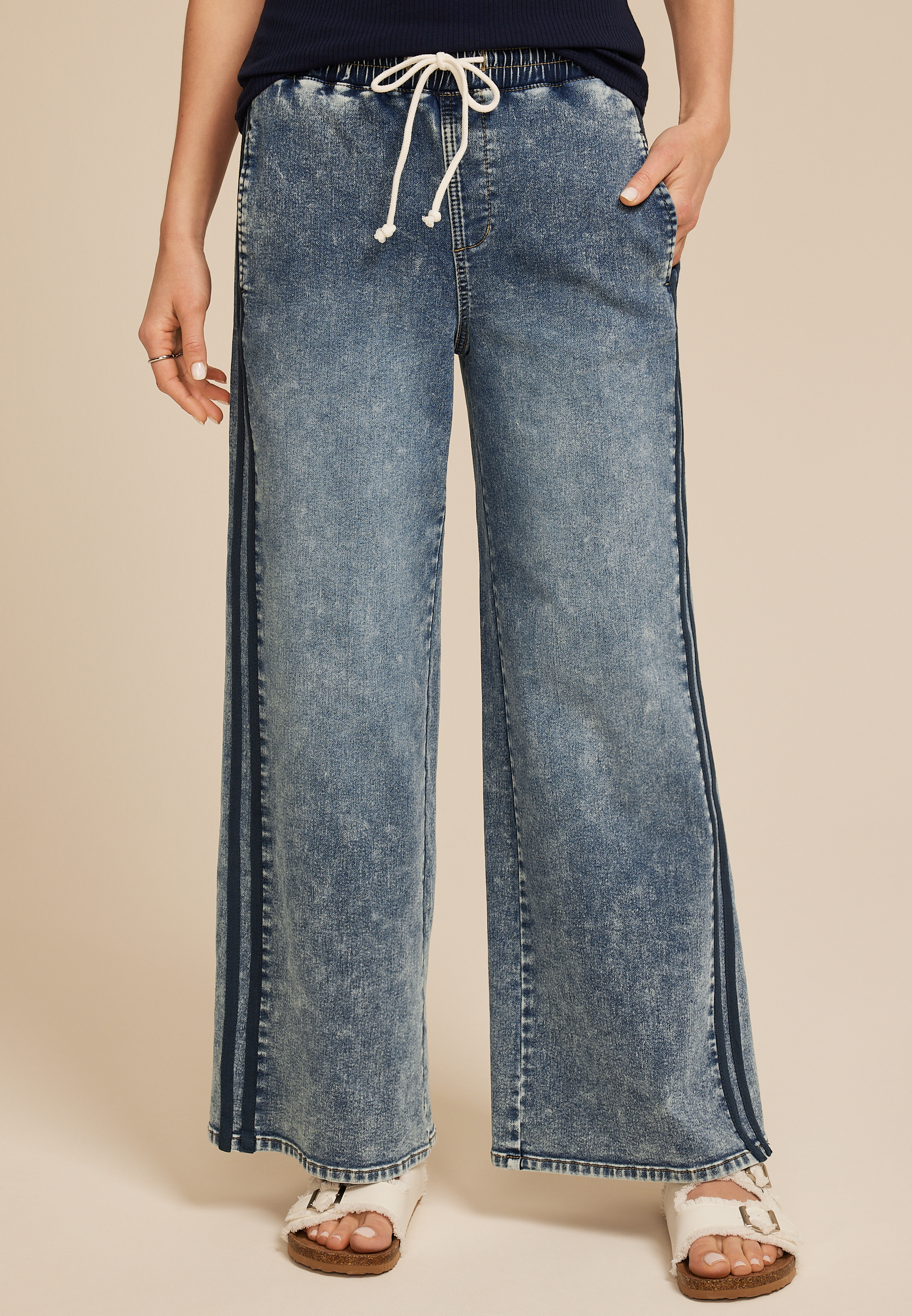 Denim High Rise Wide Leg Track Pant