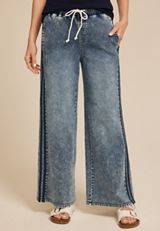 Denim High Rise Wide Leg Track Pant, C3337, small