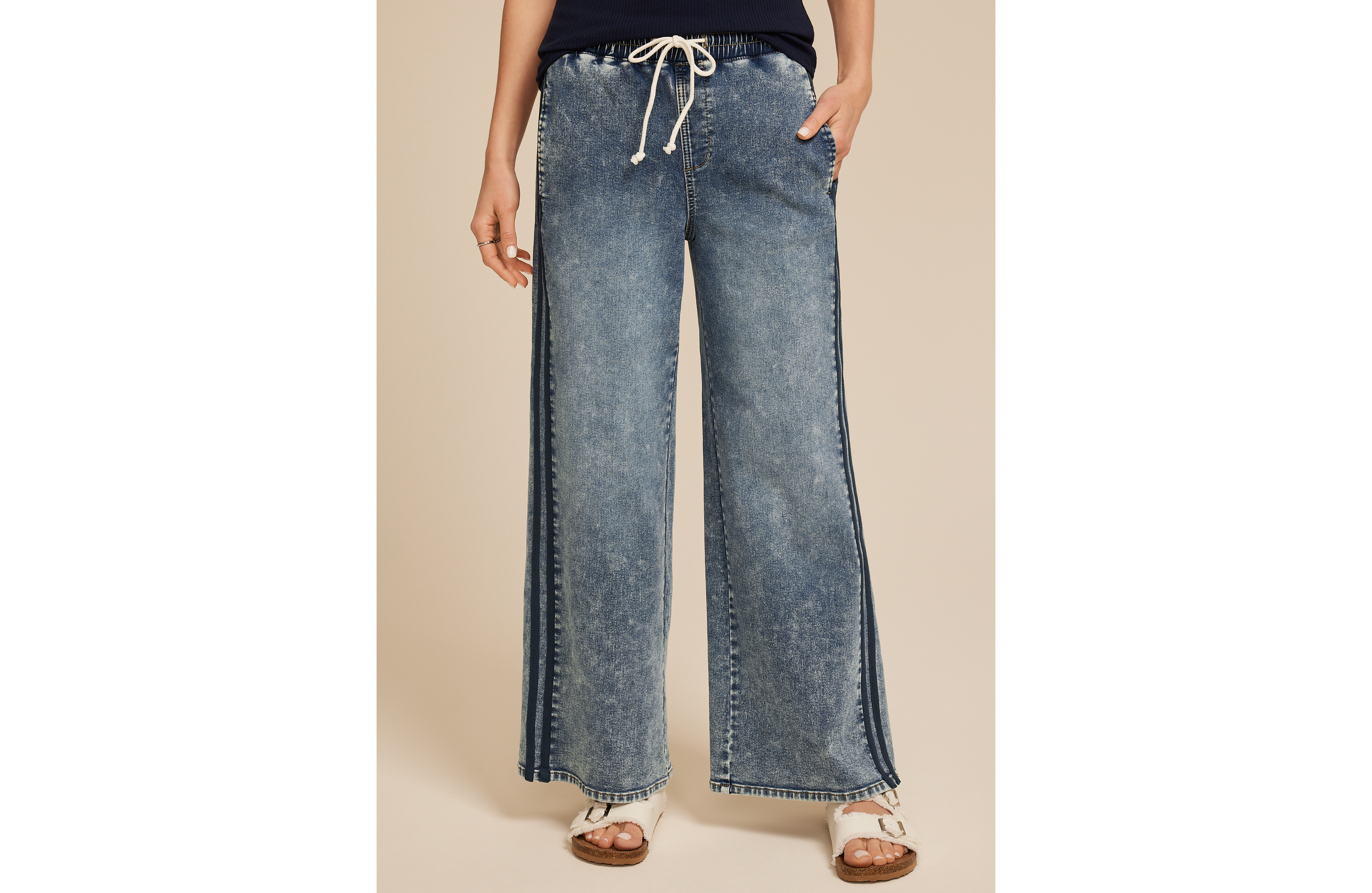 Denim High Rise Wide Leg Track Pant