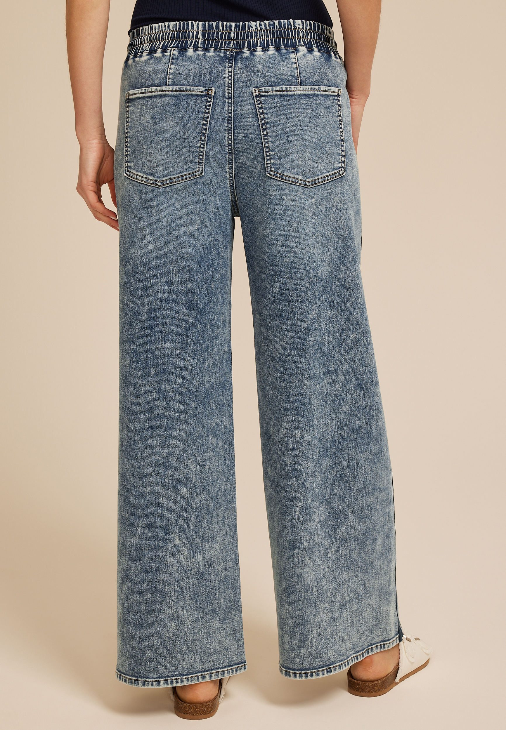 Denim High Rise Wide Leg Track Pant
