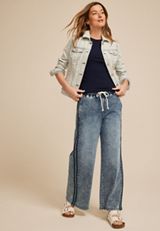 Denim High Rise Wide Leg Track Pant, C3337, small