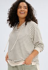 Plus Size Stripe Lace Up Tunic Sweatshirt, C2821, small