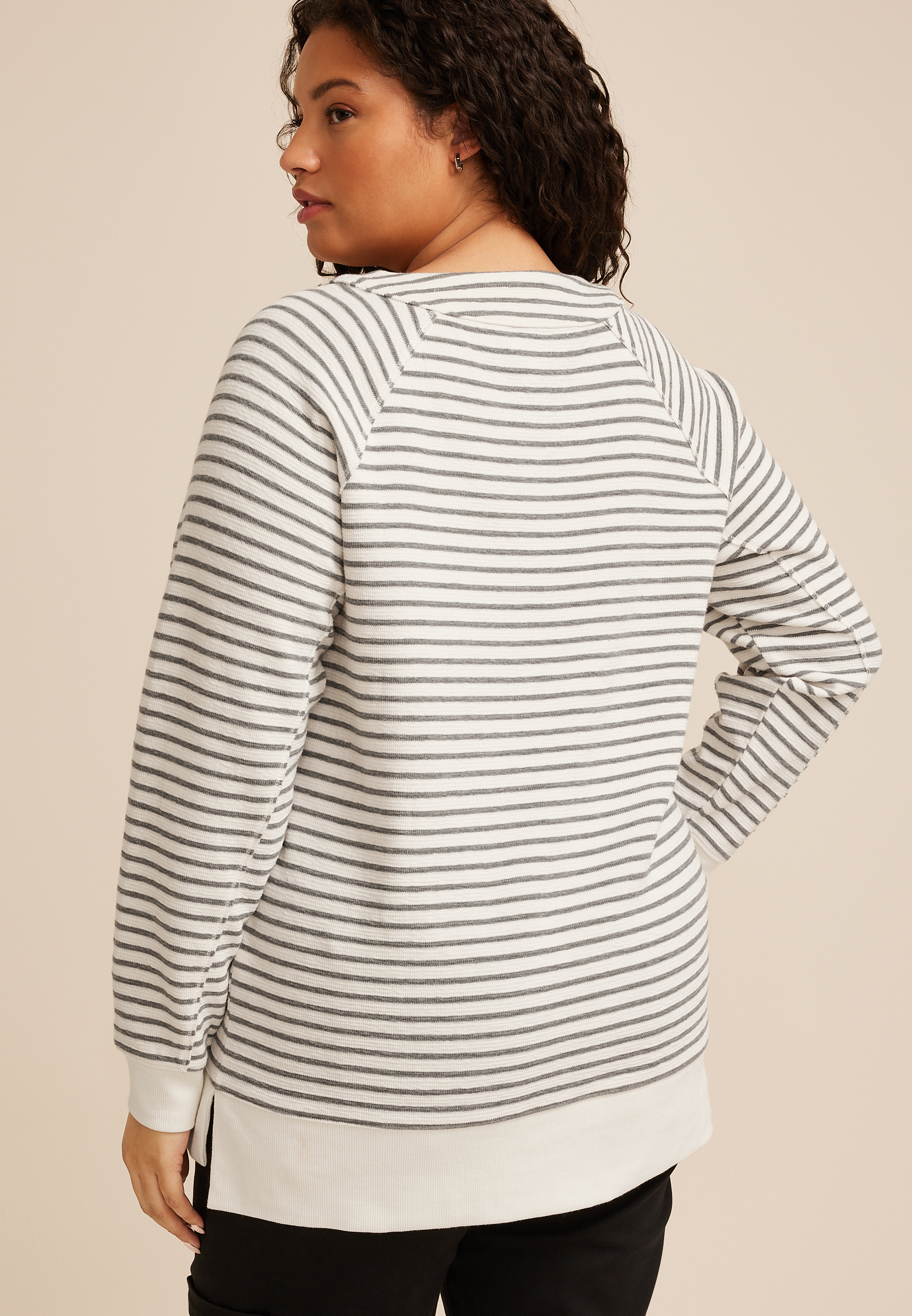 Plus Size Stripe Lace Up Tunic Sweatshirt, C2821, large