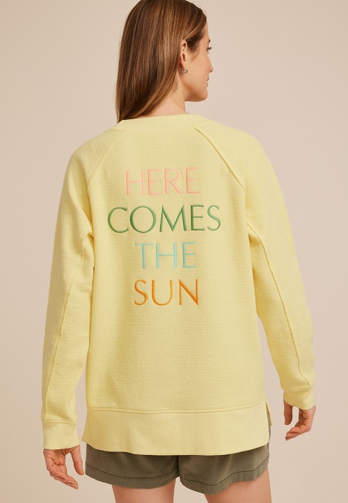 Here Comes The Sun Textured V Neck Sweatshirt | maurices