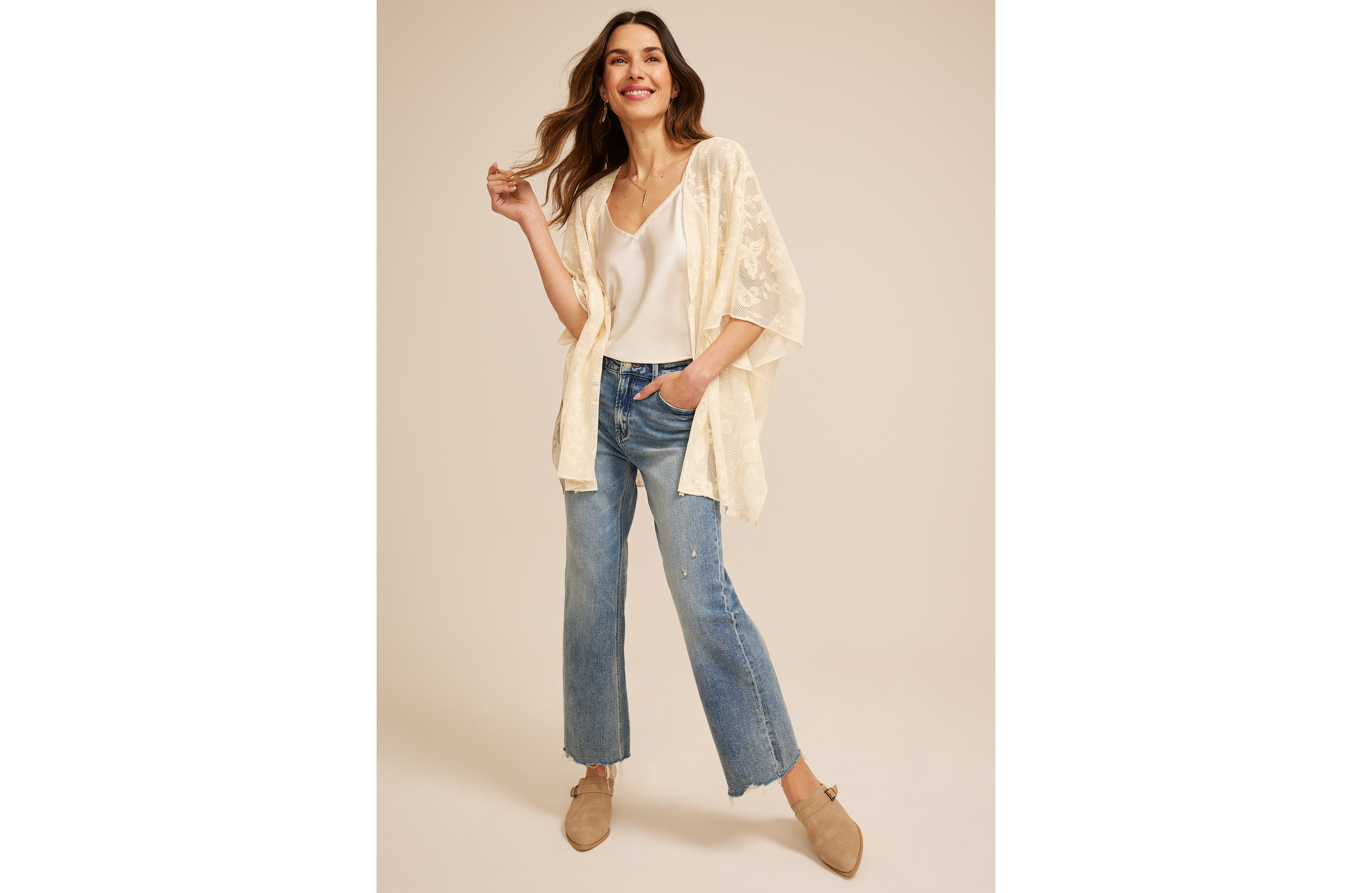 Floral Crochet Tie Front Kimono