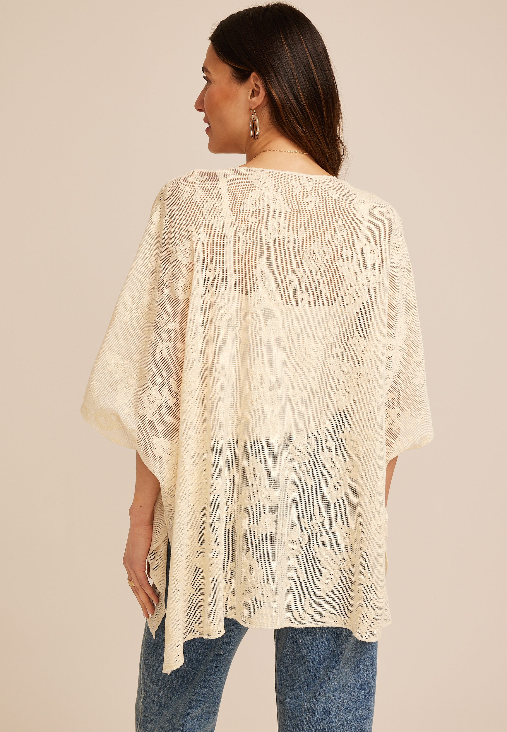 Floral Crochet Tie Front Kimono, C254, large