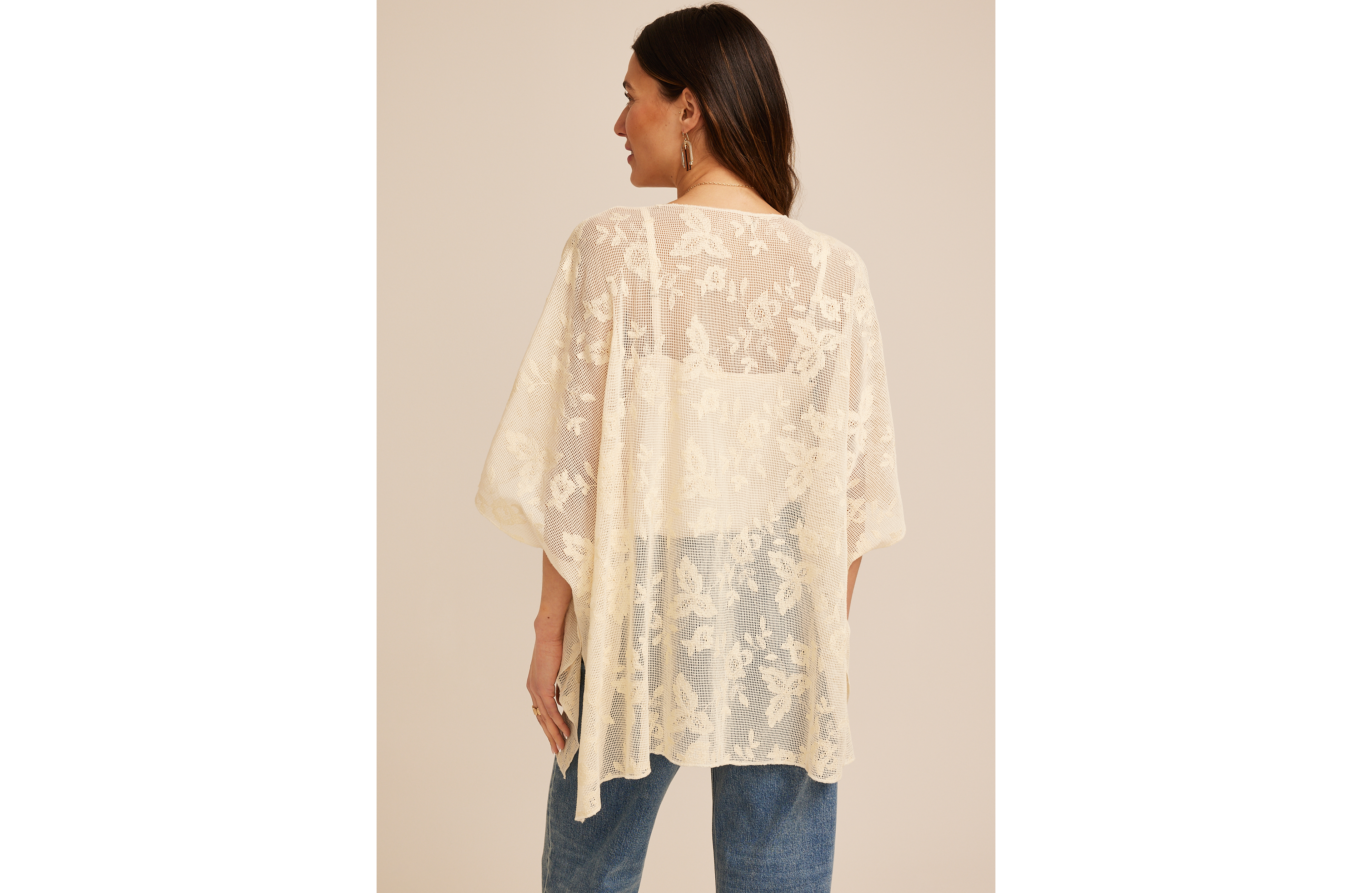 Floral Crochet Tie Front Kimono