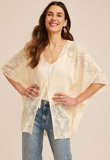 Floral Crochet Tie Front Kimono, C254, small