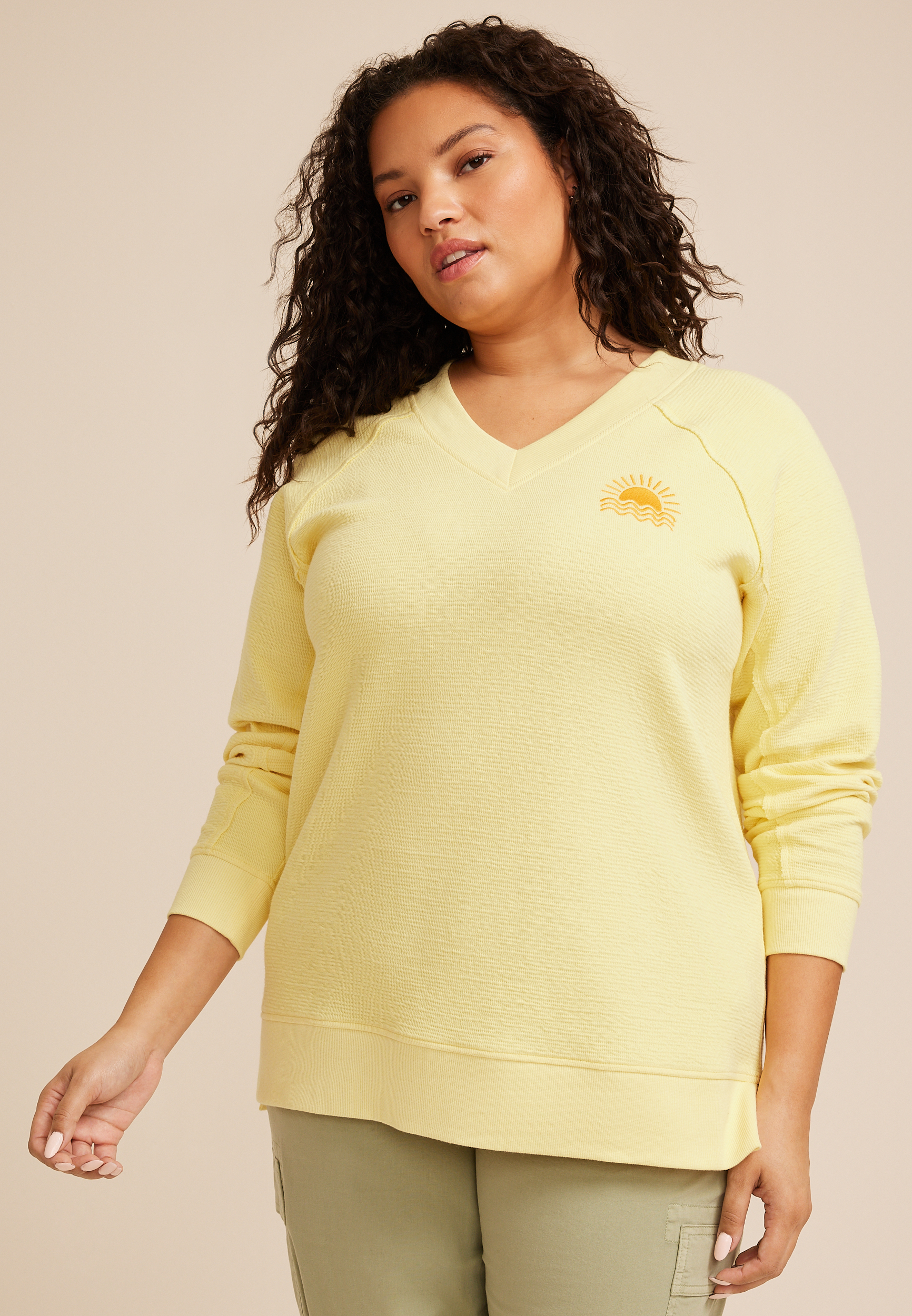 Plus Size Sunshine V Neck Tunic Sweatshirt
