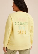 Plus Size Here Comes The Sun Textured V Neck Sweatshirt, C6396, small