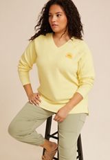 Plus Size Here Comes The Sun Textured V Neck Sweatshirt, C6396, small