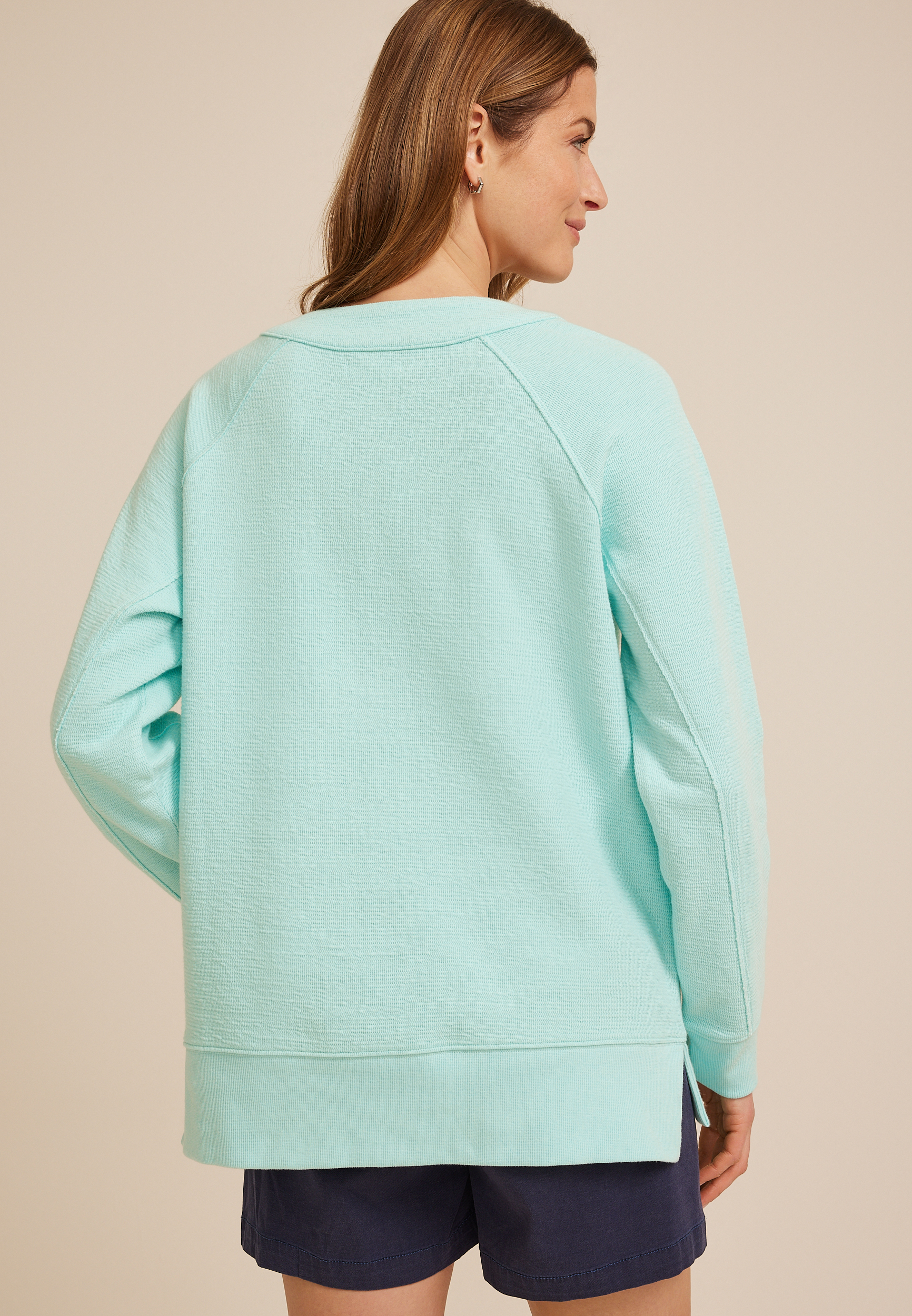 Textured Lace Up Tunic Sweatshirt | maurices