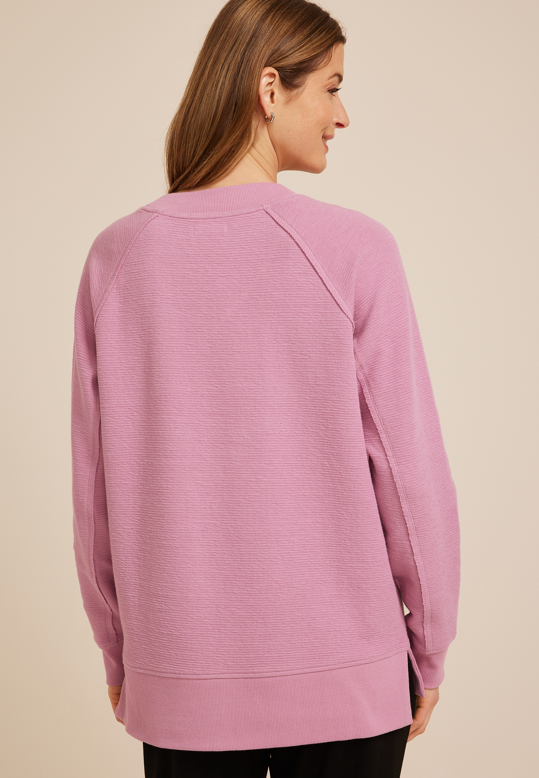 Textured V Neck Sweatshirt, C3454, large