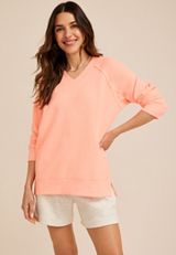 Textured V Neck Sweatshirt, C9855, small