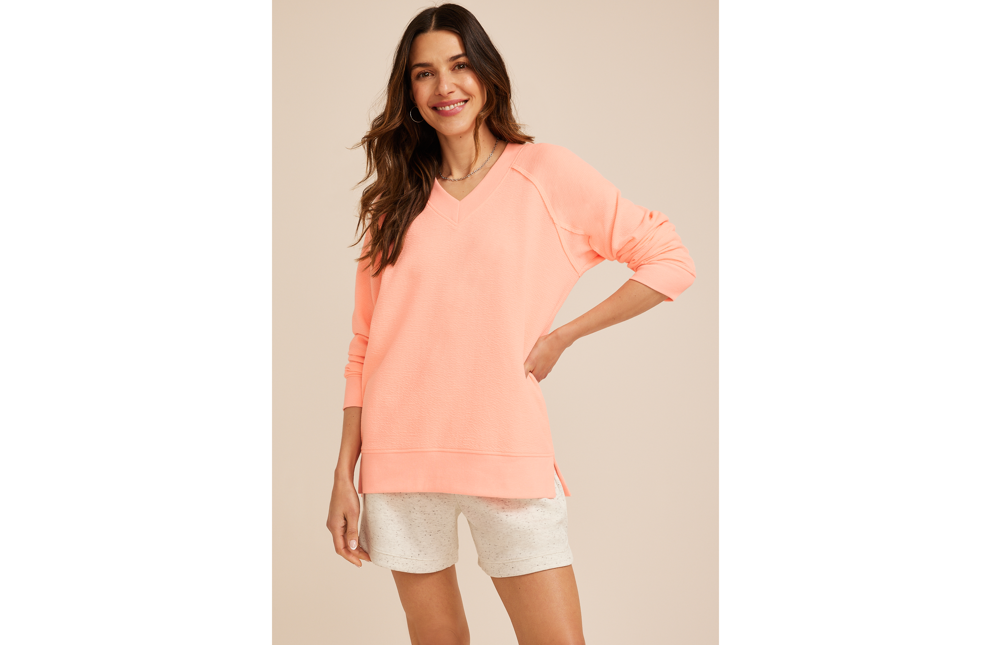 Textured V Neck Sweatshirt