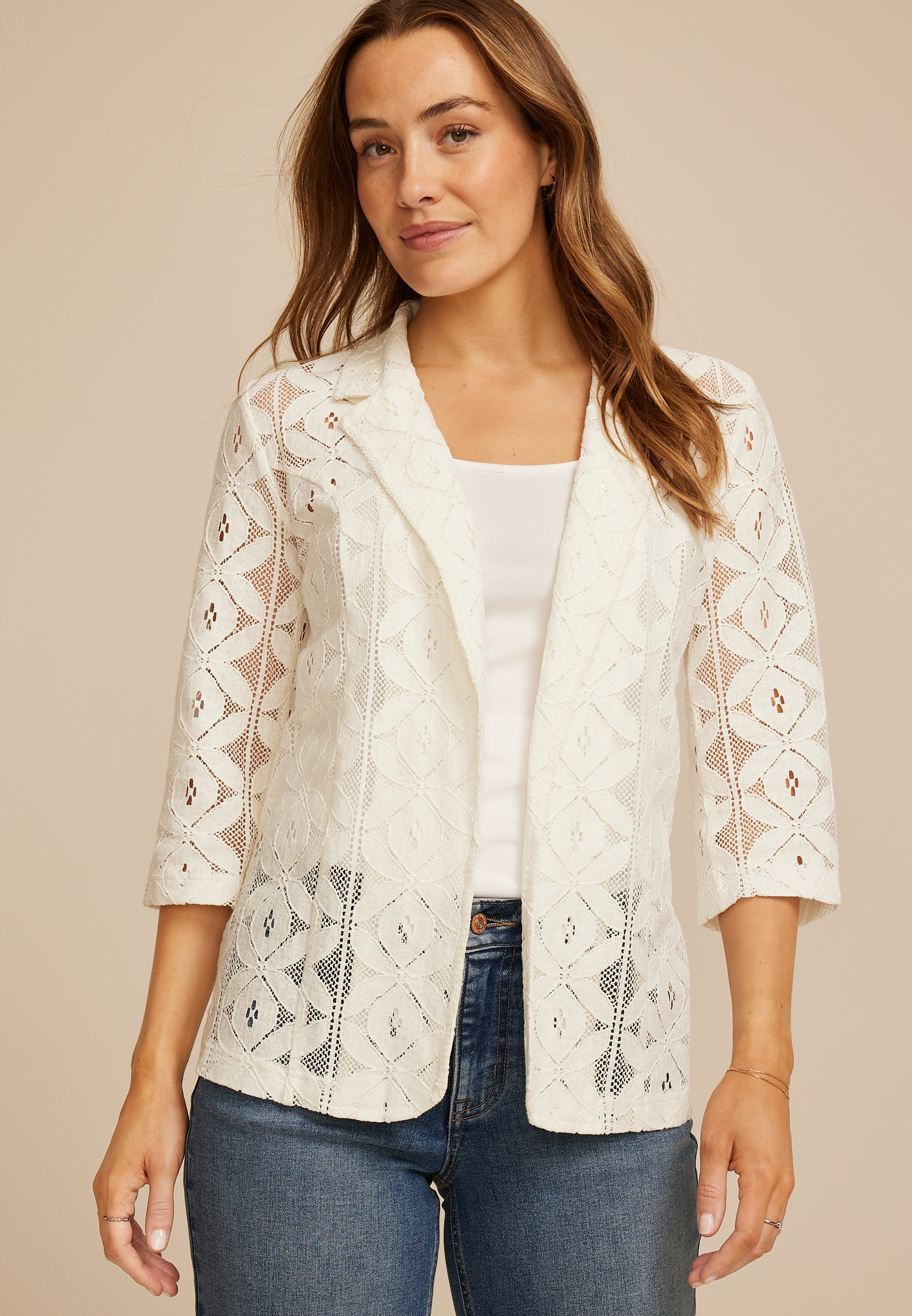 Studio Y Crochet Lace Open Blazer