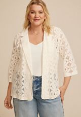 Plus Size Crochet Lace Open Blazer, C9298, small