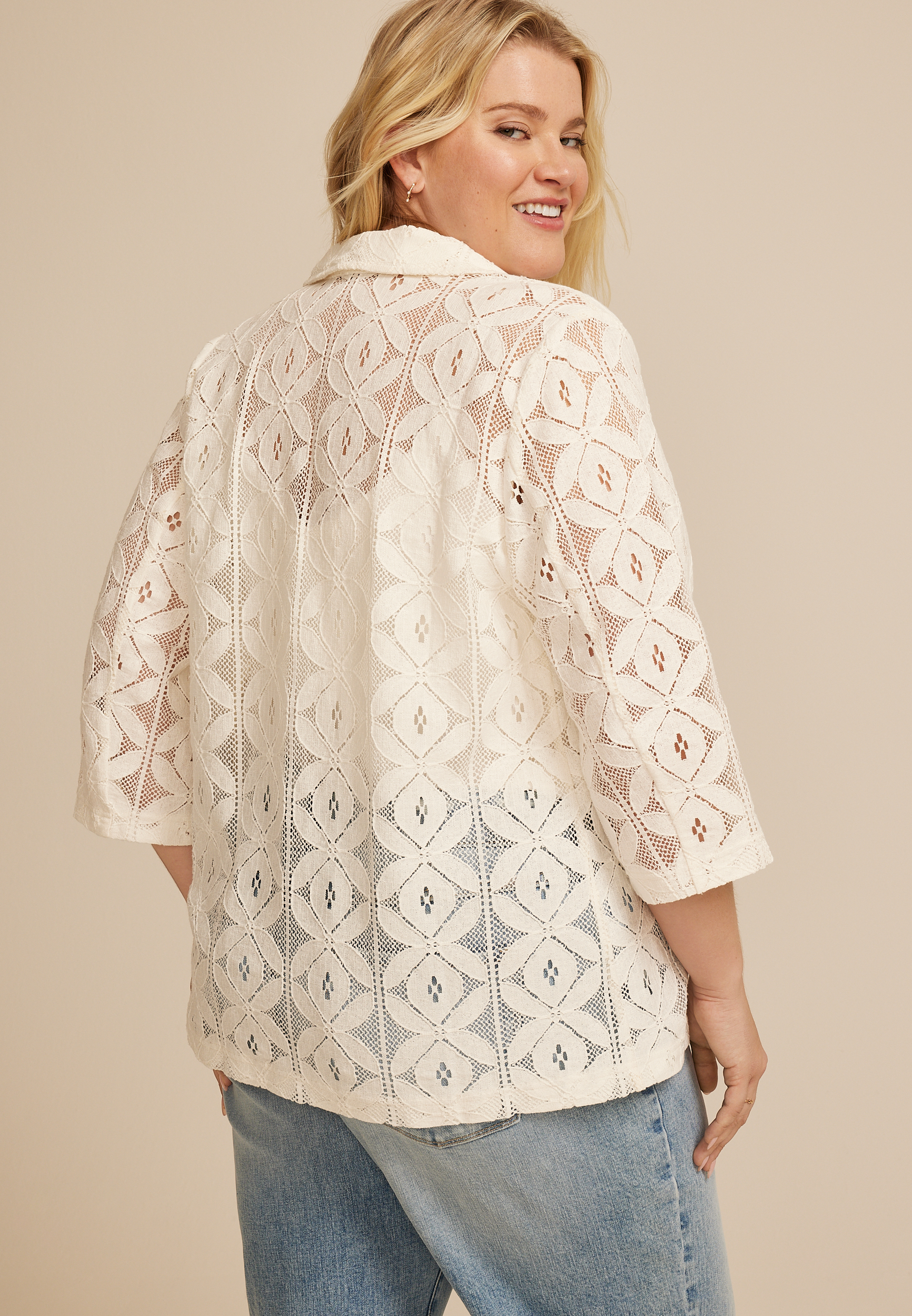 Plus Size Crochet Lace Open Blazer, C9298, large