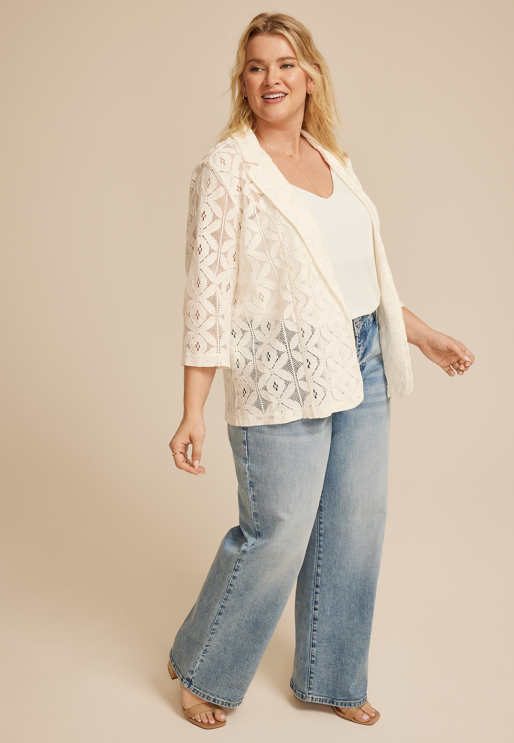 Plus Size Crochet Lace Open Blazer, C9298, large