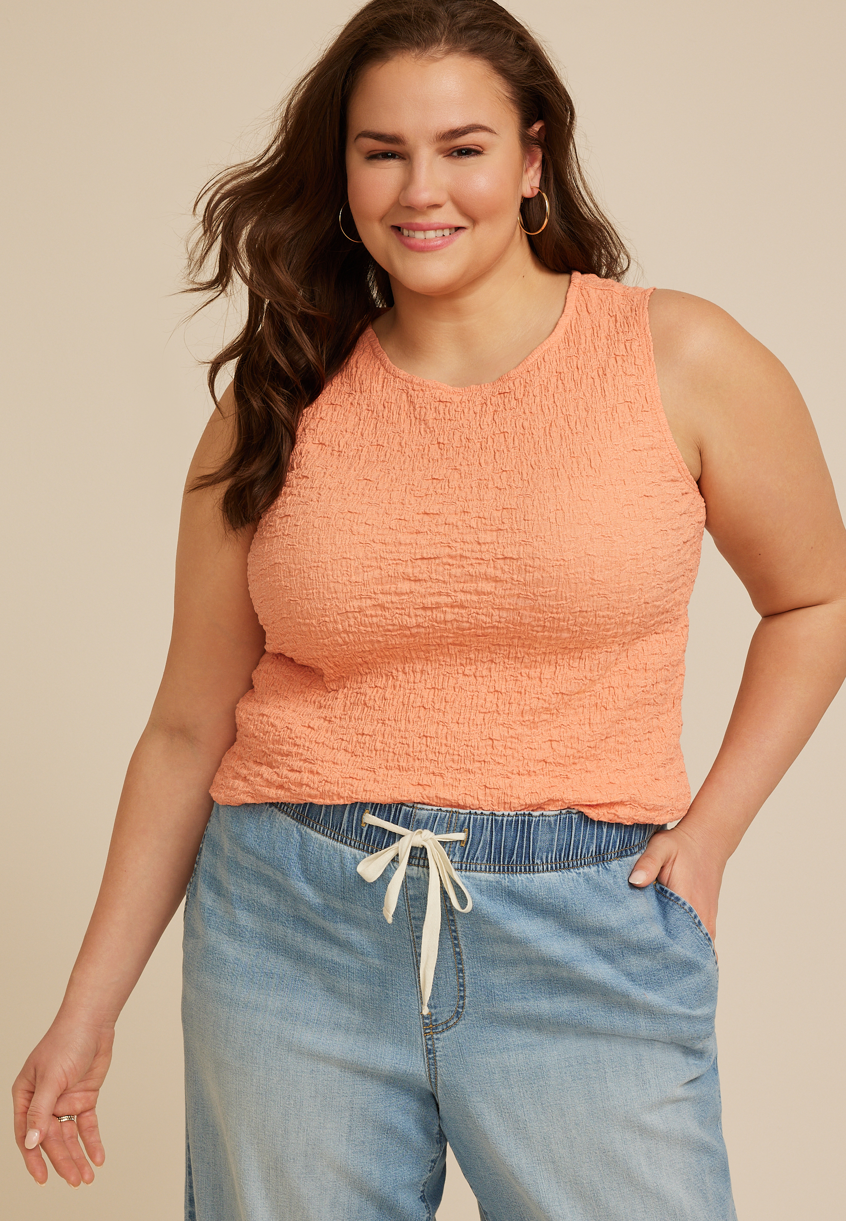 Plus Size Textured Boat Neck Tank Top