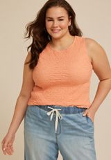 Plus Size Textured Boat Neck Tank Top, C7913, small