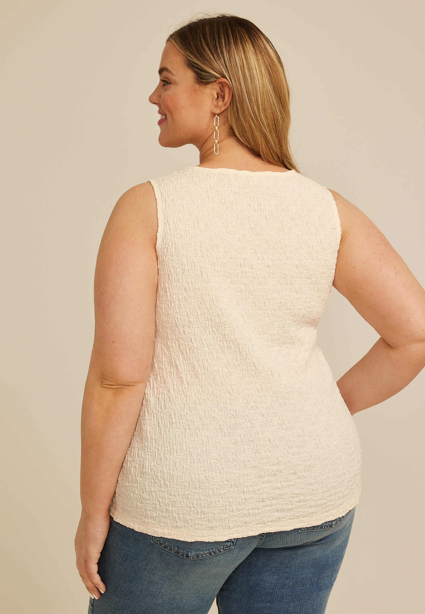 Plus Size Textured Boat Neck Tank Top - thumbnail 5