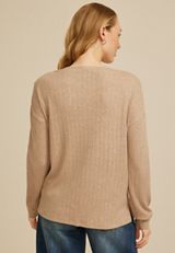 Ribbed Button Shoulder Long Sleeve Top, C574, small