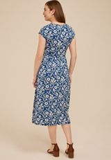 Printed 24/7 Notch Neck Cap Sleeve  Midi Dress, C1772, small