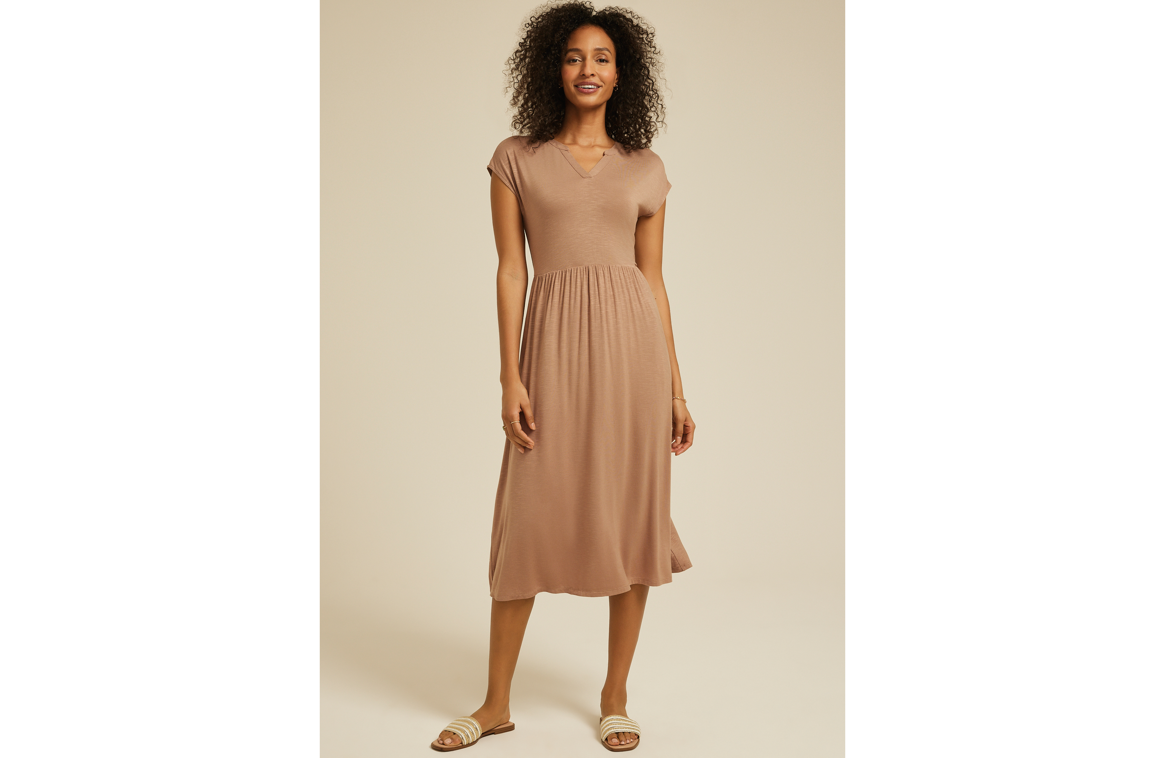 24/7 Notch Neck Cap Sleeve  Midi Dress