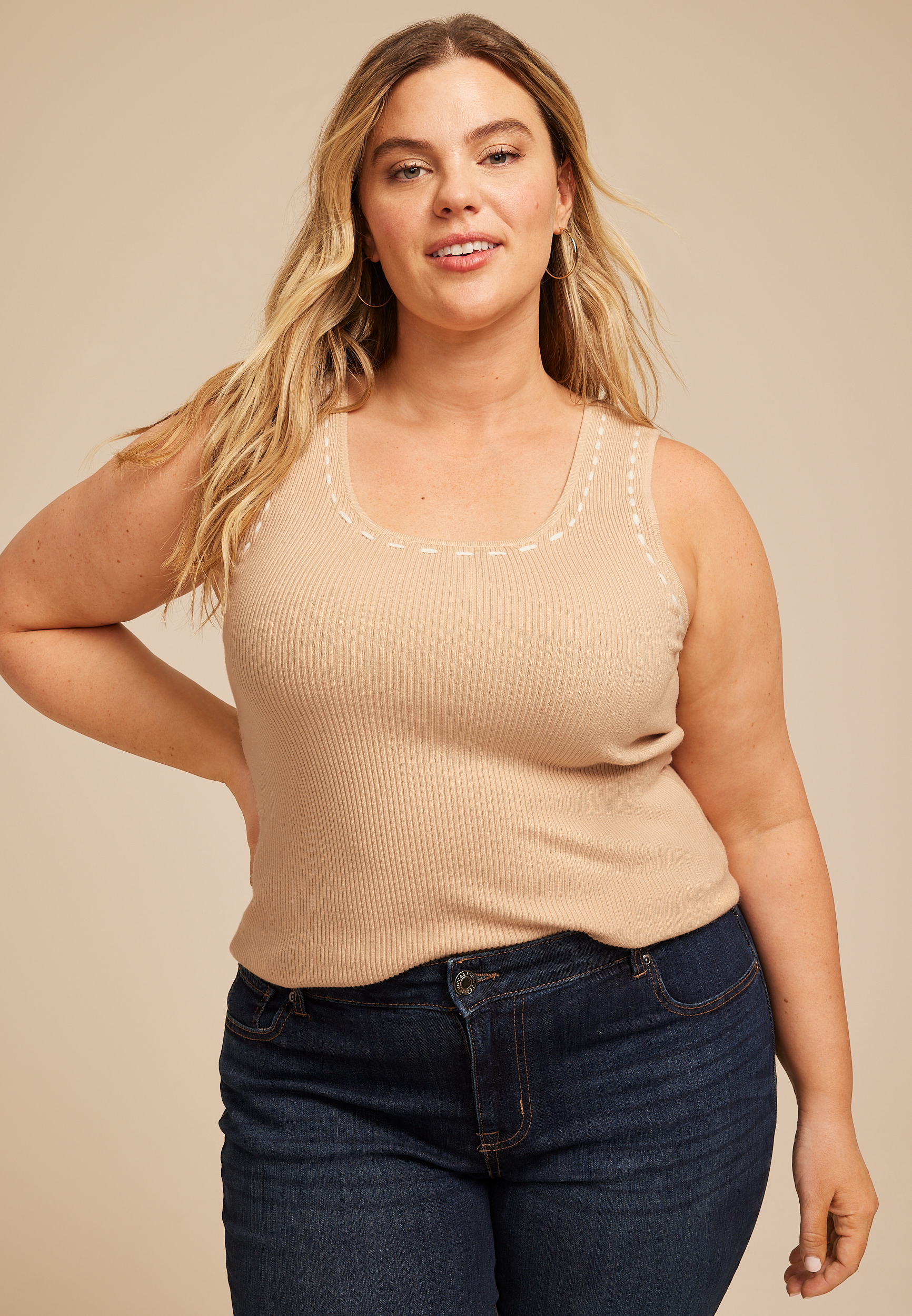 Plus Size Ribbed Stitch Tank Top