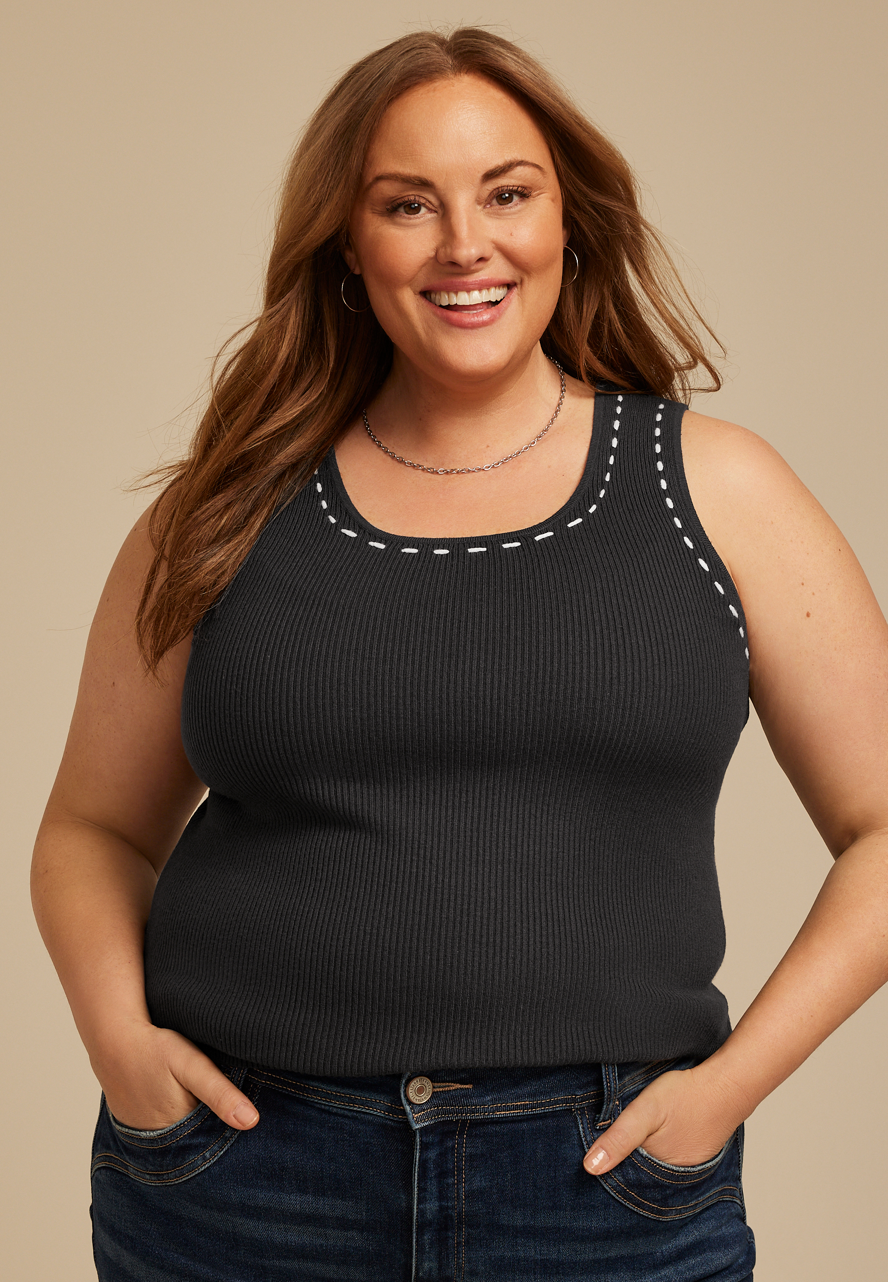 Plus Size Ribbed Stitch Tank Top