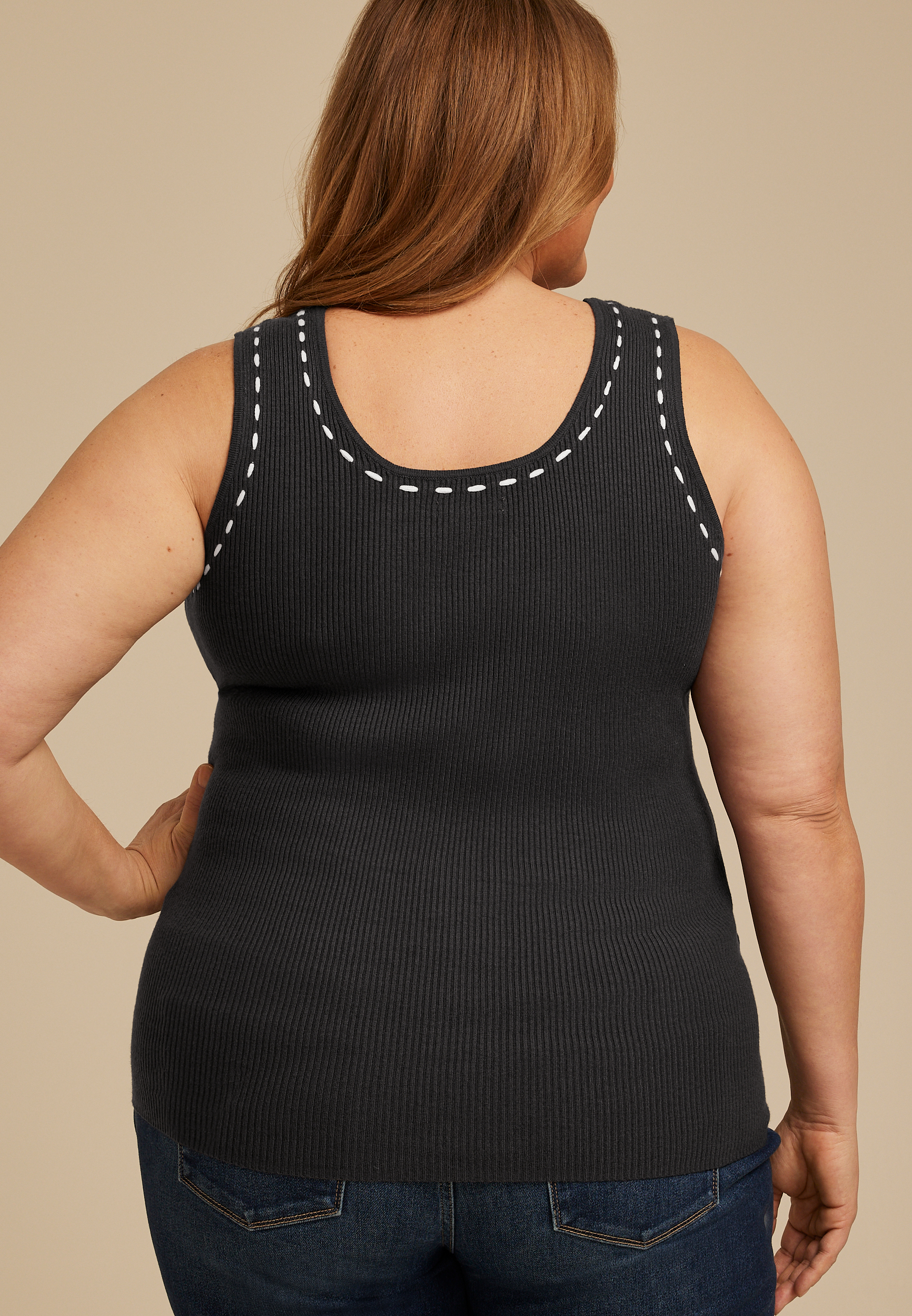 Plus Size Ribbed Stitch Tank Top, C9764, large