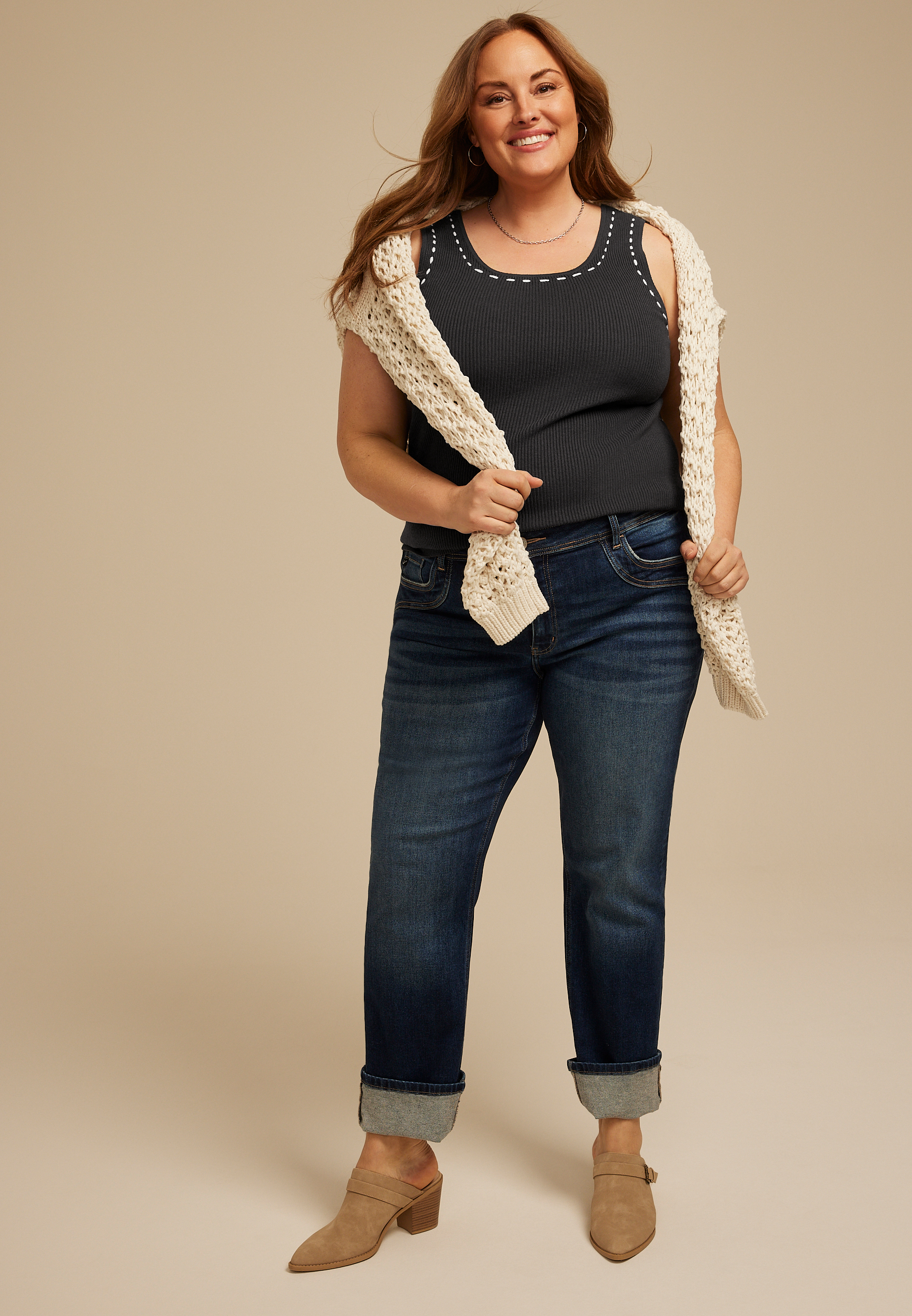 Plus Size Ribbed Stitch Tank Top, C9764, large