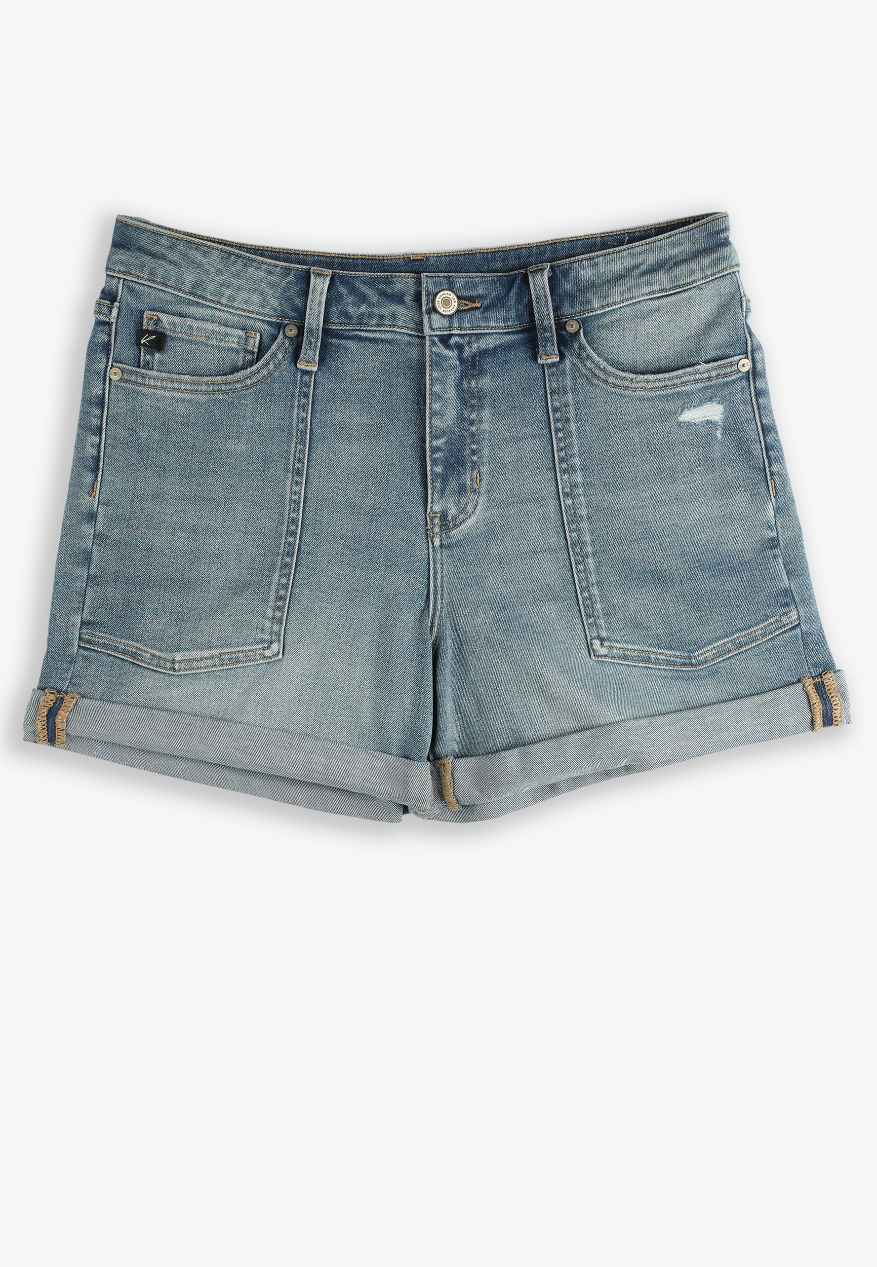 KanCan&trade; Mid Rise Porkchop Pocket Roll Hem 4in Short
