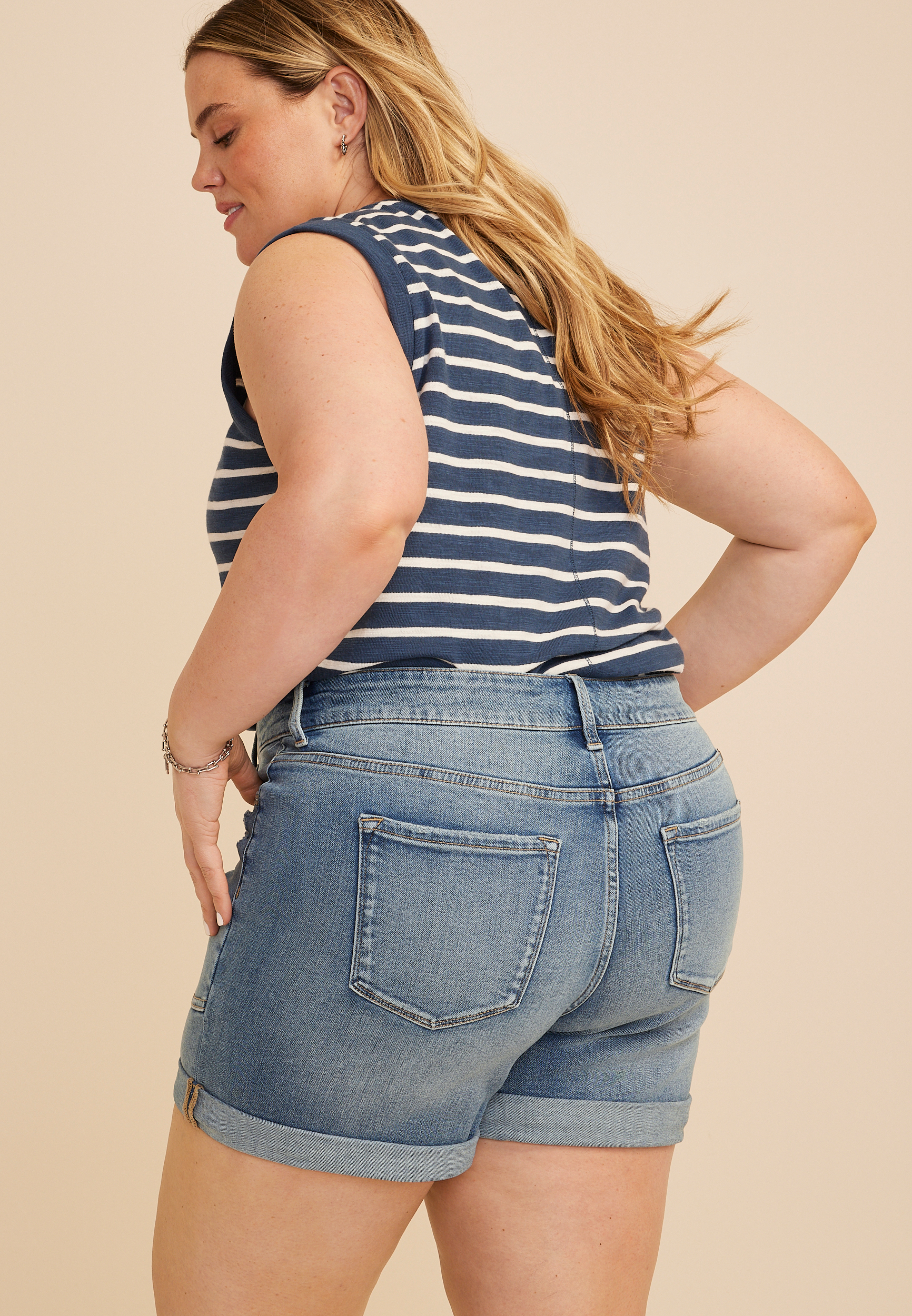 Plus Size KanCan&trade; High Rise Porkchop Pocket Roll Hem 5in Short, C3337, large