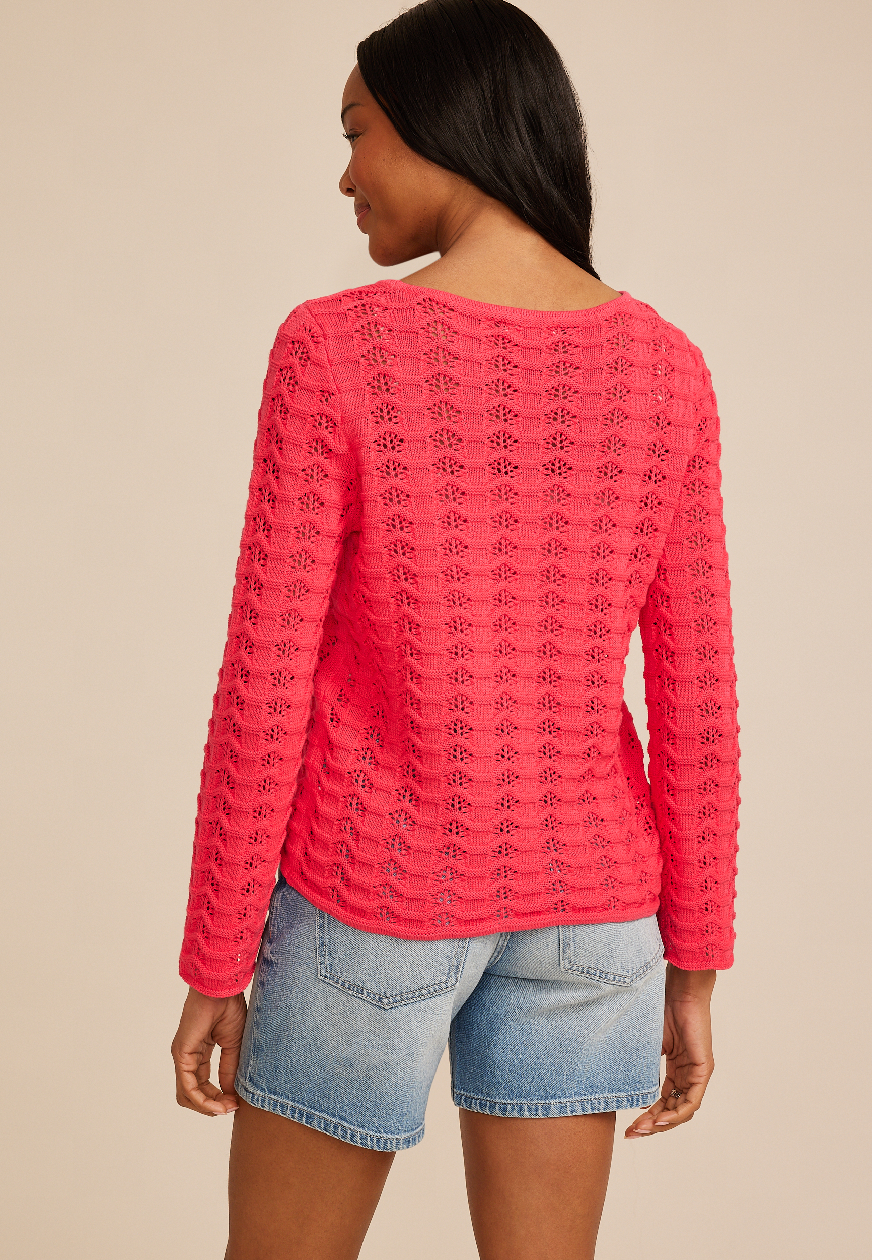 Pointelle Boat Neck Sweater, C1355, large