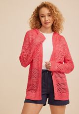 Open Stitch Open Front Hooded Cardigan, TEABERRY COMBO, small