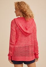 Open Stitch Open Front Hooded Cardigan, TEABERRY COMBO, small